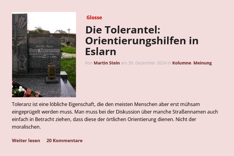 Eslarn – Historie: Eine echt lesenswerte Glosse zur „Gg.-Zimmermann-Strasse“