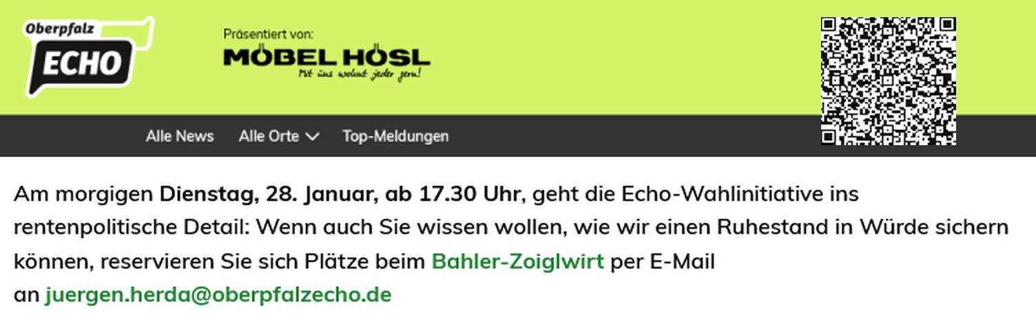 TOP-TIPP: Echo-Wahlinitiative (3): Einladung zur großen Renten-Debatte beim Bahler