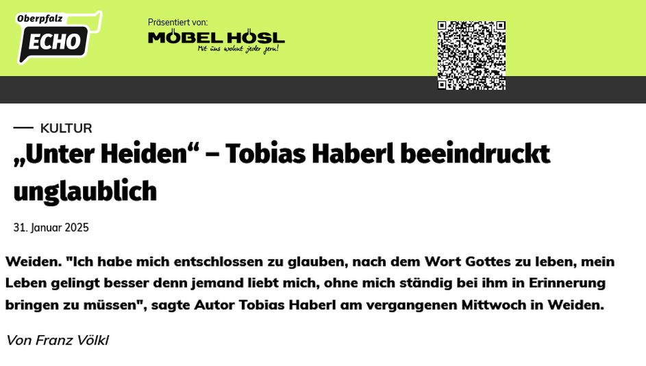 Oberpfalz – christlich: Tobias Haberl präsentierte sein Buch „Unter Heiden“!