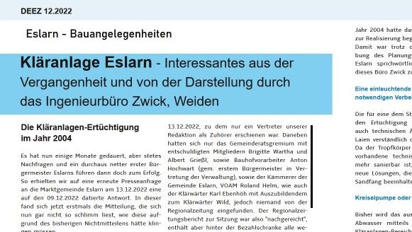 Lese-Tipp: DEEZ 12.2022 mit Informationen zur Vorstellung der Kläranlagen-Planungen! UPDATE!